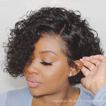 Brazilian Human Hair Water Wave Pixie Cut Short Full Lace Braided Wig For Black Women